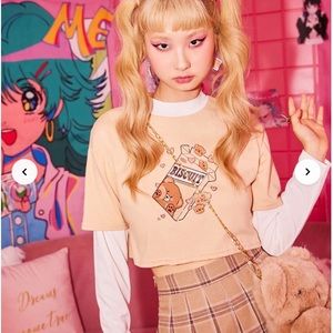 Kawaii 2 In 1 Cartoon Graphic Colorblock Crop Tee